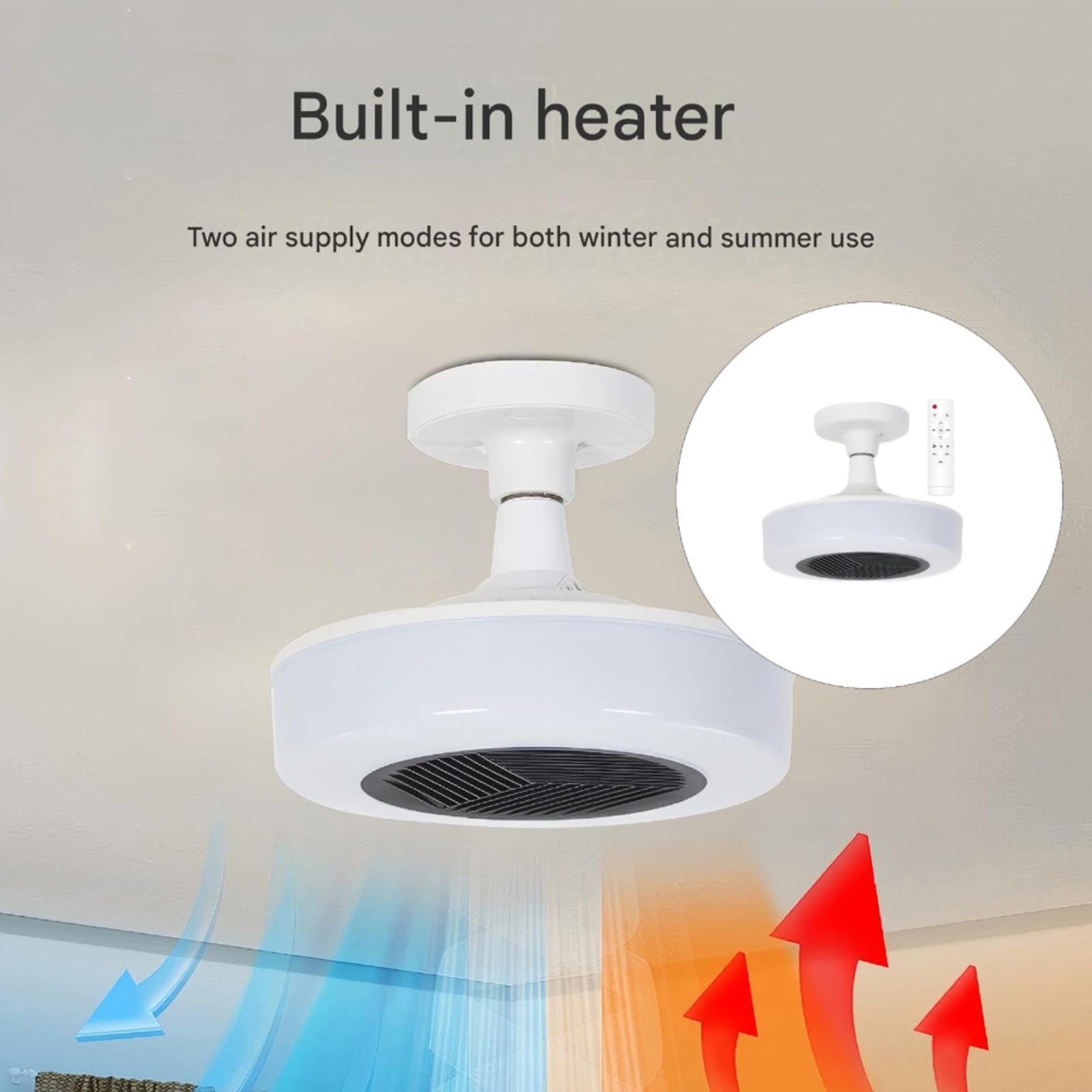 ljhnba Lampada da soffitto a LED per bagno, apparecchio illuminazione integrato con ventola scarico del riscaldatore per camera da letto, dispositivo ventilazione calda domestica, luce del