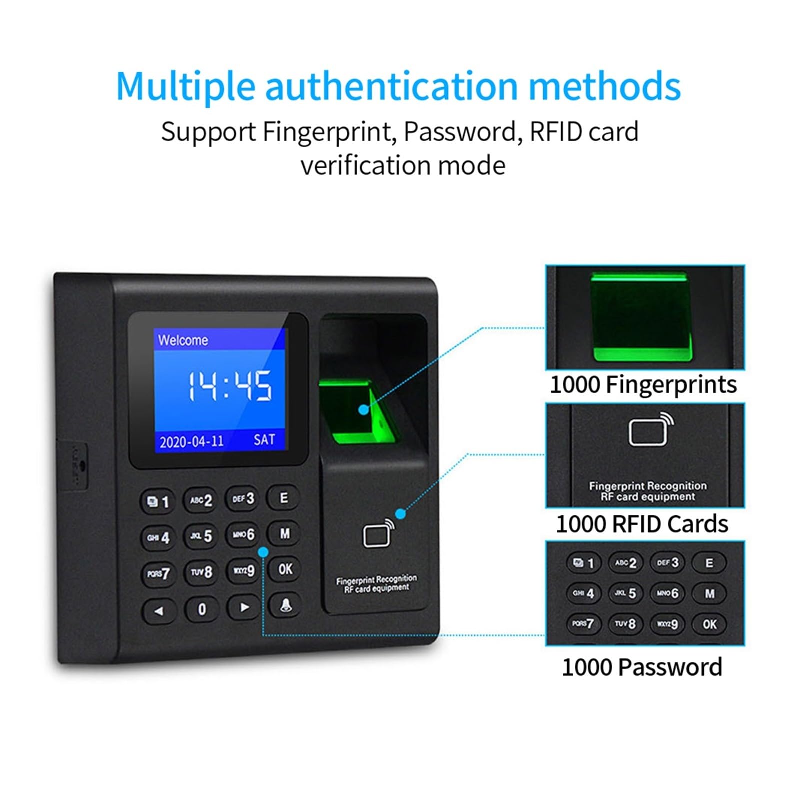 di Controllo accessi RFID for Scanner di Impronte digitali biometrico 1000 utenti Registratore di presenze USB for Ufficio di Fabbrica,Orologio Marcatempo Versatile per Dipendenti