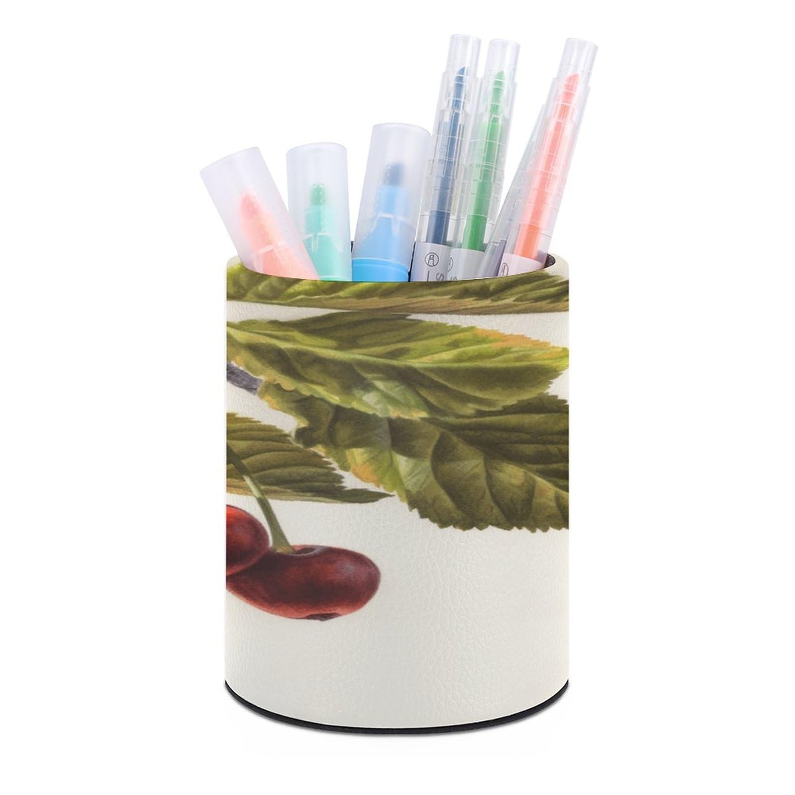 VstaDank art round cherry painting pen holder pencil holder PU leather desk organizer holder desk decor desk office home
