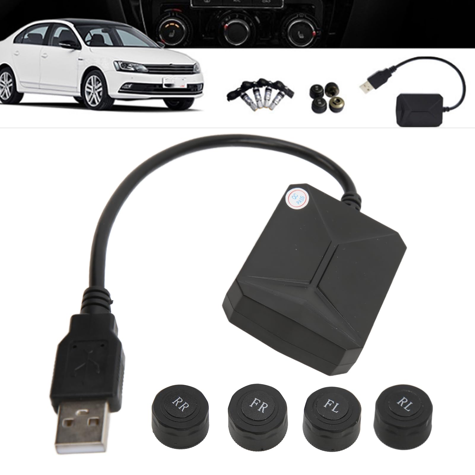 Uniwersalny System TPMS z 4 Czujnikami i Interfejsem USB, System Monitorowania Ciśnienia w Oponach Samochodowych do Gacji, Rts i Wykrywania