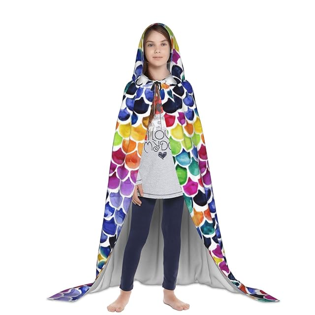 Foto 4 de 8 de FHIZOAL Capa con capucha de escamas de pez sirena para adolescentes, bruja, vampiros, parca, fiestas temáticas