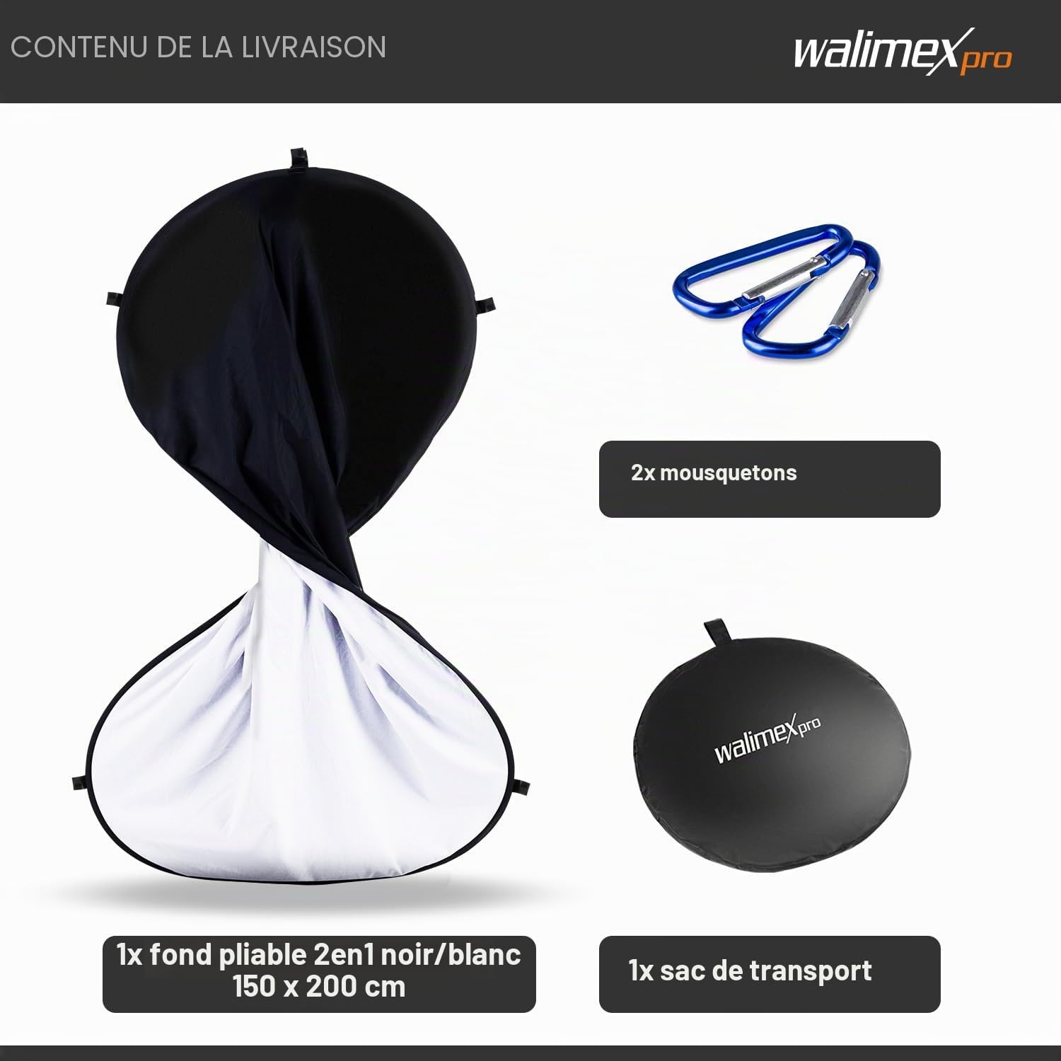 walimex Pro Fond Pliable 150x200cm Noir/Blanc PE