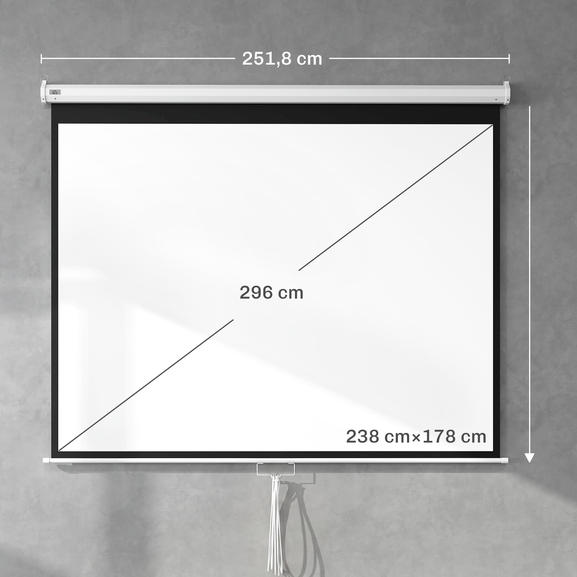 HOMCOM Beamer Leinwand 244 x 183 cm 120 Zoll 4:3/16:9 Projektionsleinwand Manuell Rollo-Leinwand für Heimkino Büro-Präsentationen
