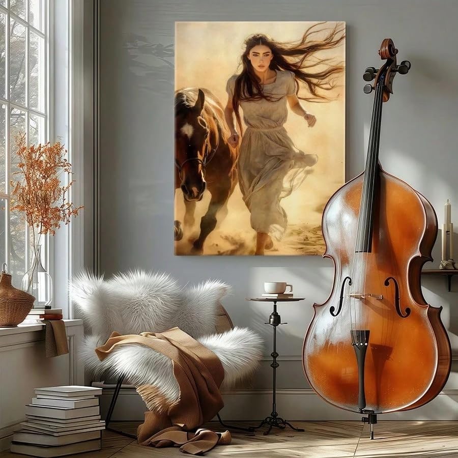 Dame à cheval peinture murale de 50x90cm sans cadre chic