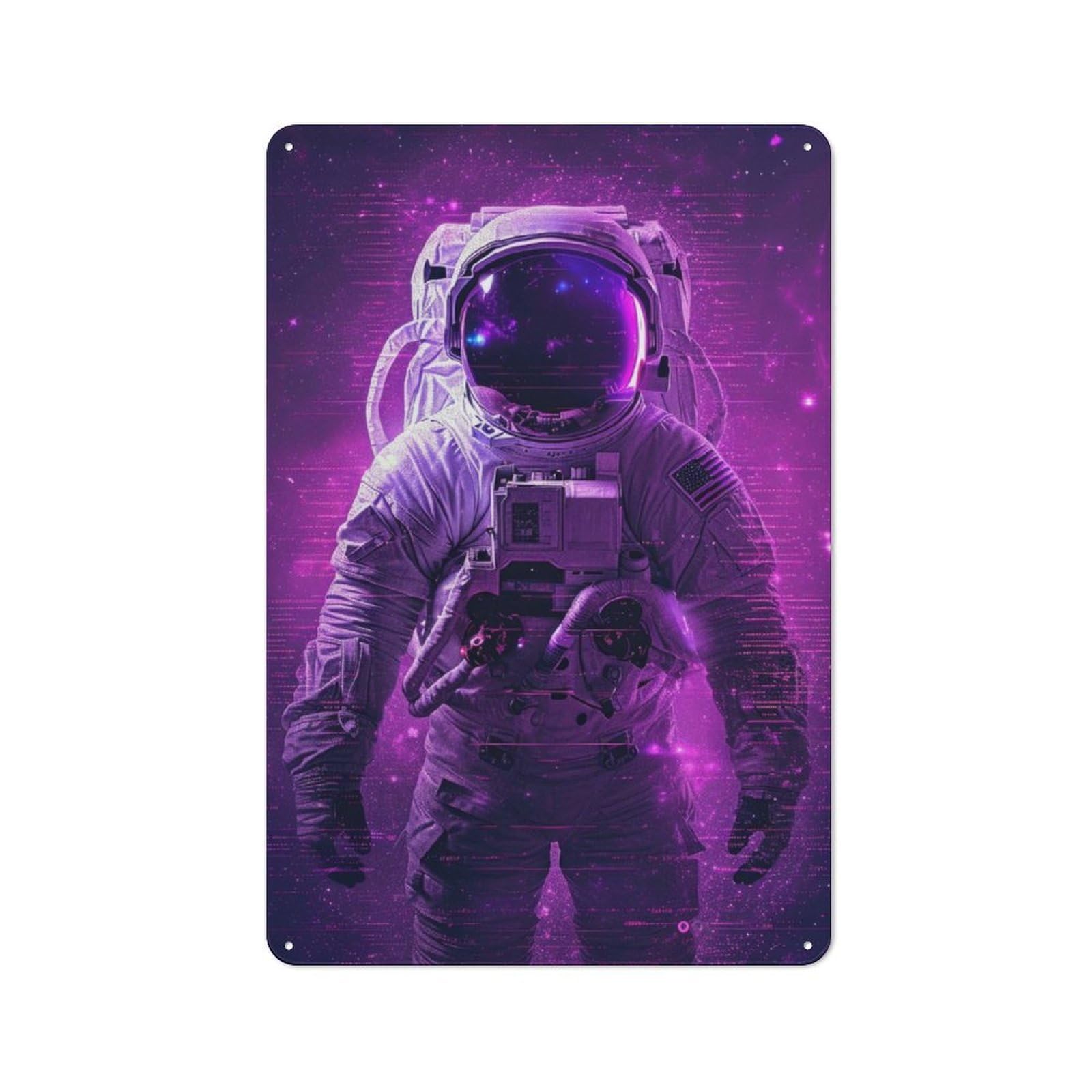 Industrial Astronaut Cosmic Glitch Decorative Metal Plaque 30x20cm, Studio Wall Art for Flat, Bar, Studio Or Gallery Wall