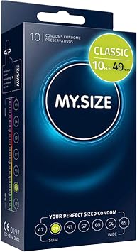 MY.SIZE Classic Condoms Size 2 I 49 mm Width I 10 Pieces Standard Pack I Premium Condoms Extra Thin I True to Touch Gossamer I Thin 0.07 mm wall Thickness I Vegan I for Men