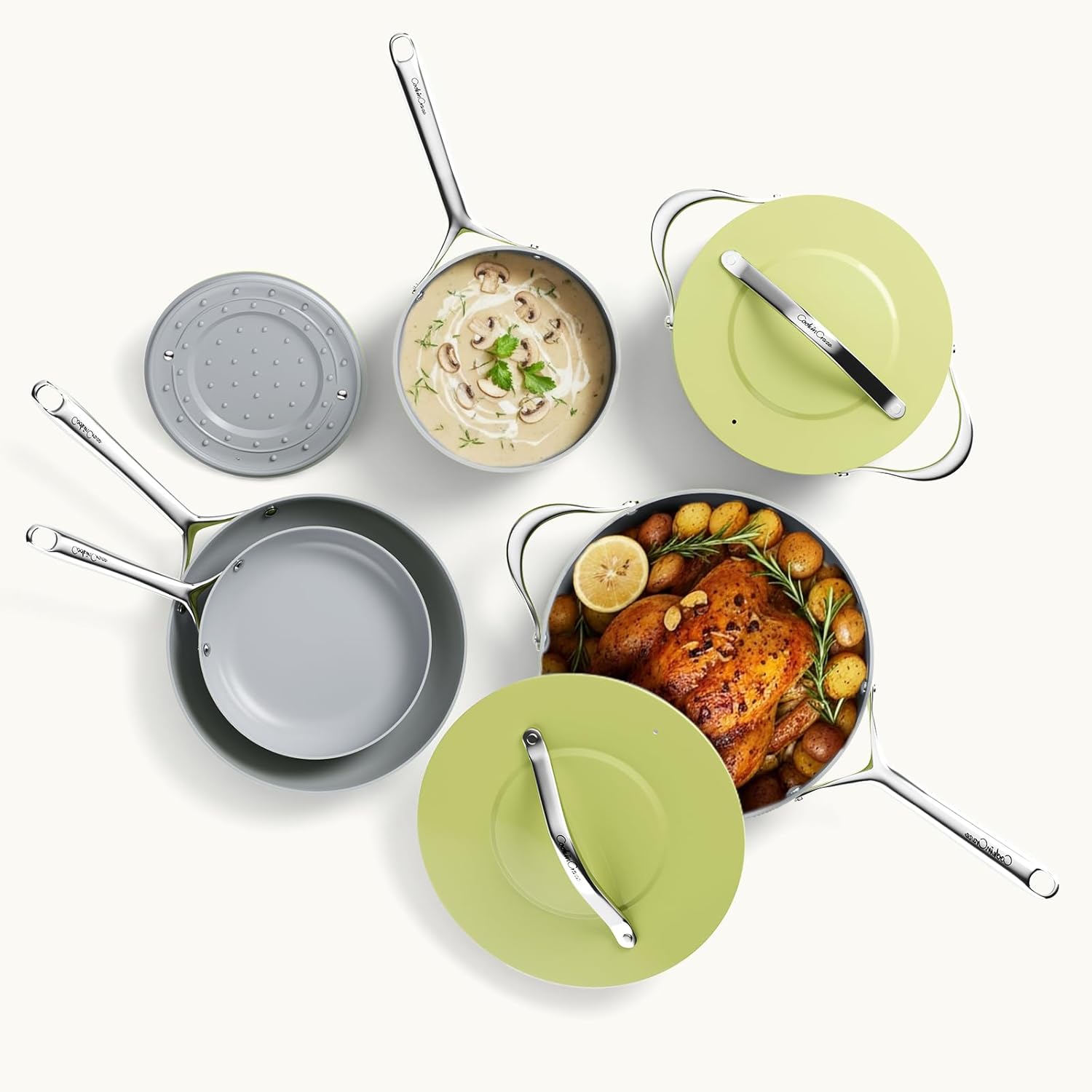 Healthy Ceramic Nonstick Cookware Set-11″ 4.5qt Non-Toxic Ceramic Sauté Pan w/ Lid & 10″ Nonstick Ceramic Frying Skillet, PTFE/PFOA/PFAS Free, Oven & Dishwasher Safe, All Cooktops Compatible, Even Hea