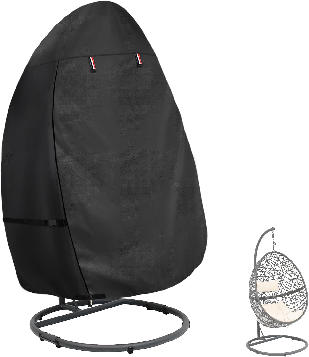 okcool Patio Hanging Egg Chair Cover, Waterproof Heavy Duty Outdoor Single Seat Swing Egg Chair with Stand Cover(Black, Fits 45W x 33D x 68H Egg Chair)