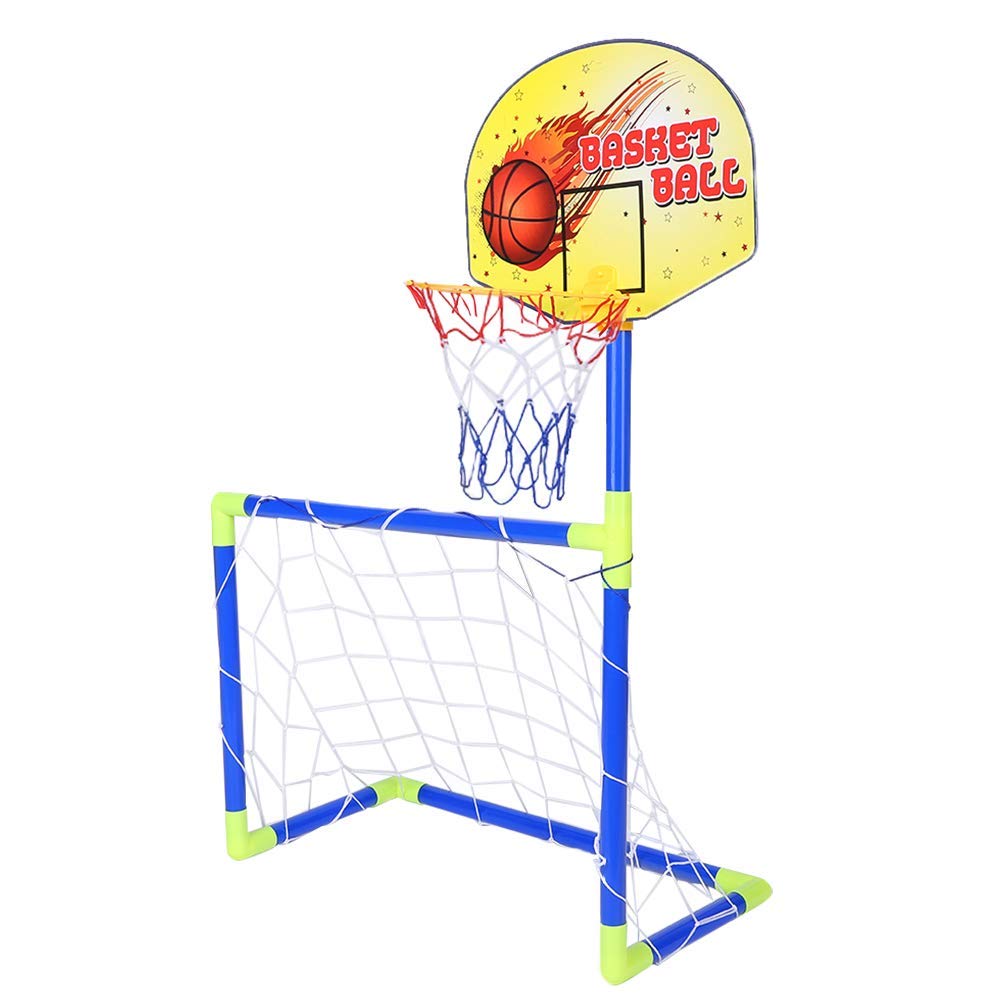 VGEBY Set di Pallacanestro da Calcio, 2 in 1 Porta da Calcio e Stand da Basket per Bambini Altri Giocattoli da Esterno per Bambini