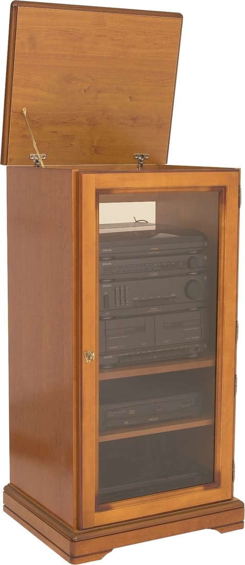 Beaux Meubles Pas Chers Rack HiFi 1 Porte Merisier Dessus Relevable