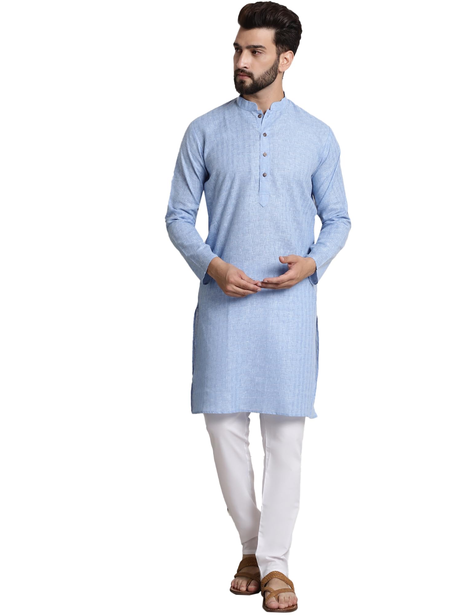 (Since 1958 Men's Cotton Blend Checked Kurta and Churidar Pyjama Set
