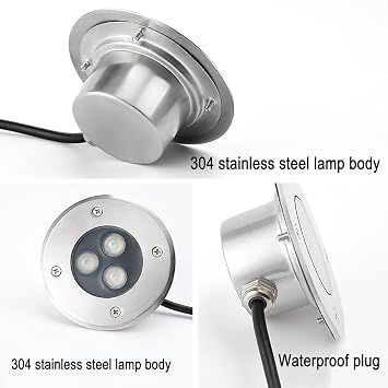 4PCS 照明 水中ランプ - 屋外用LED埋め込みライト - 超薄型RGB噴水景観照明、IP68防水丸型埋め込みスポットライト、水中池装飾照明Blue,AC 24V-3W