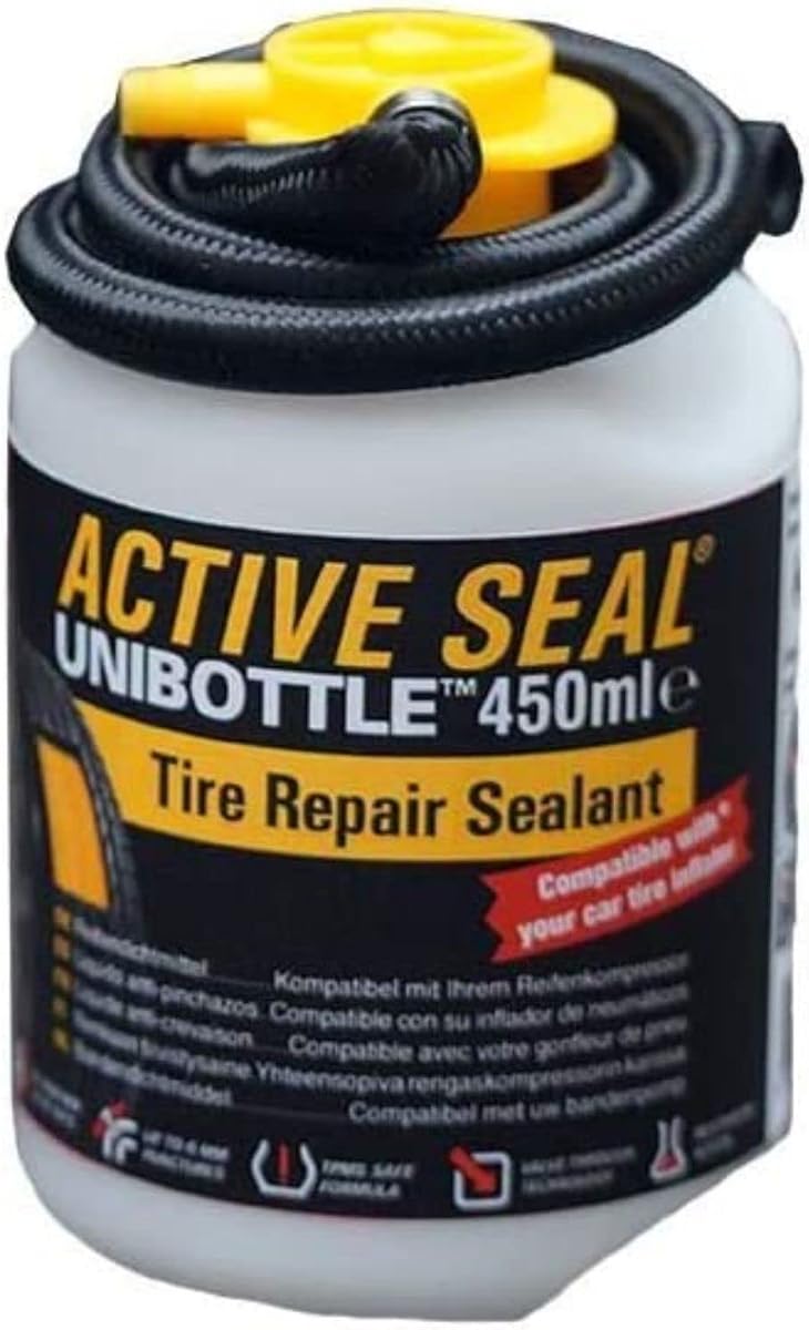 Tire Repair Sealant 450ml UNIBOTTLE - Tire Sealant for Car Tire Repair, Flat Tire Repair Kit Alternative, Works with Any Tire Compressor, Emergency Tire Puncture Repair, TPMS Safe
