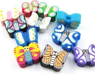 Fujiyuan 150 pcs Nail Art DIY Mixed Butterfly fimo Jewellery Polymer Clay Spacer DIY Beads Hole Arts Crafts