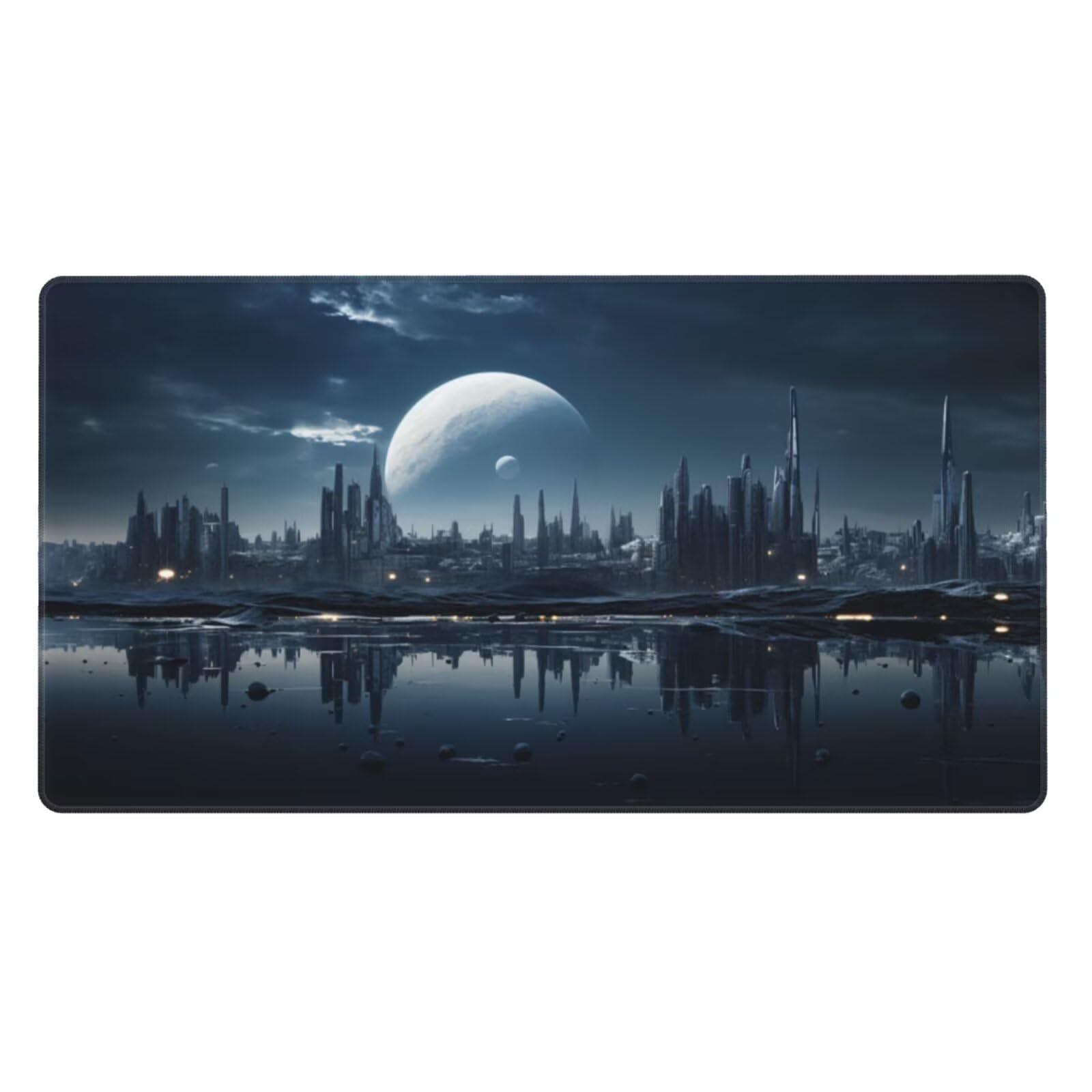 Alfombrilla de Ratón Gaming Grande XXL 1200x600x4mm con Bordes Cosidos Tela Micro Tejido, Base de Goma Antideslizante y Mouse Pad, para Teclado Jugadores Escritorio PC, Oficina Ciudad de la Luna Y6133