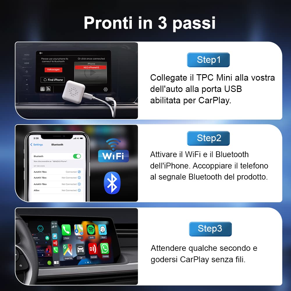 Carlinkit New 3.0 Mini Wireless CarPlay Adapter for Car Play Factory Wired Bluetooth Compatible with Audi/Porsche/VW/Ford/Hyundai/Mercedes/KIA