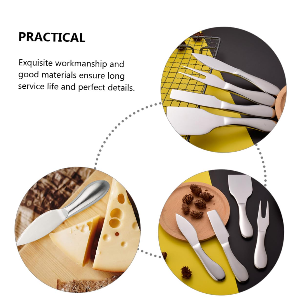 Garneck Ergonomic Cheese Knife Set 4 in 1 Cheese Cutter Fork Slicer Spatula Multi-function Cheese Baking Tool