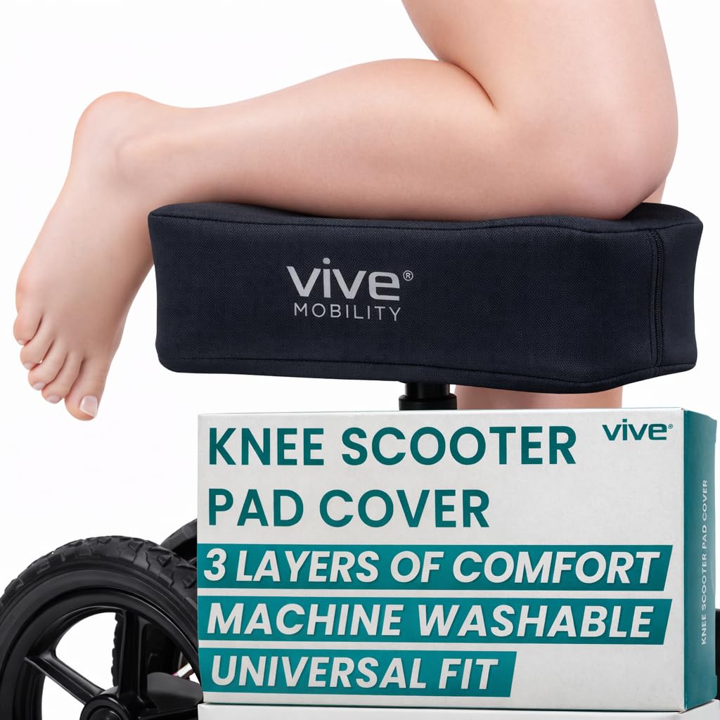 Vive Mobility Knee Scooter Pad Cover - Accessories Cushion Cover for Comfort (Dense Foam) - for Broken Leg Crutch Cart Roller, Injuries, Surgery, Foot, Ankle Injury, Replacement, Universal