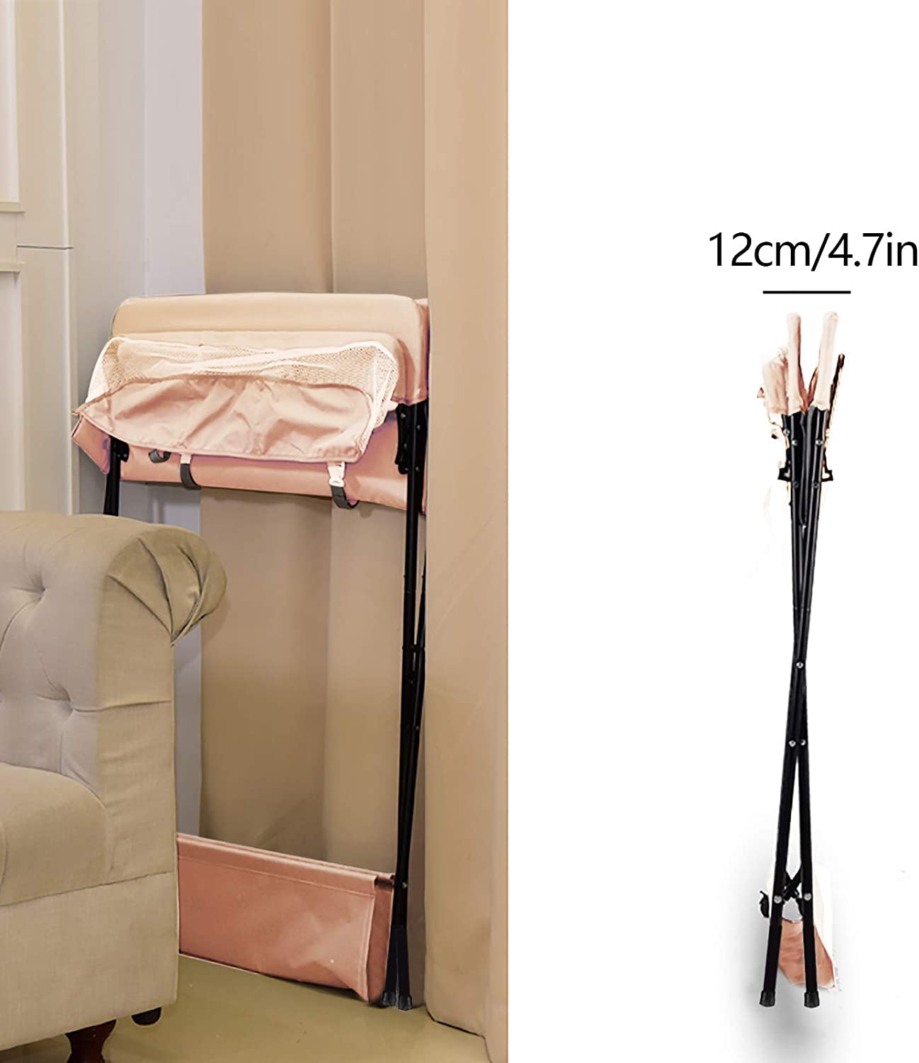 Fasciatoio Pieghevole per Neonato con Struttura Stabile,Fasciatoio per Bambini, Salva Spazio, per Cambio Pannolino,4 ruote con freno,con Scomparti Portaoggetti (80 * 66 * 98 cm rosa)