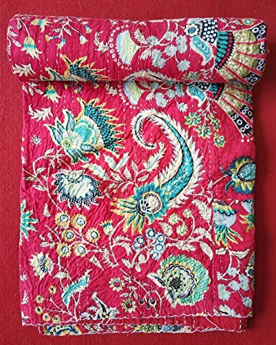 Textile export creations Creations Traditional Ethnic Kantha Indian Bedding Single Emerald Cotton Tropical Fruit Hand Stitched Bedding Bed Cover by Textile export creations Creations(90x60 Inch)-image-10