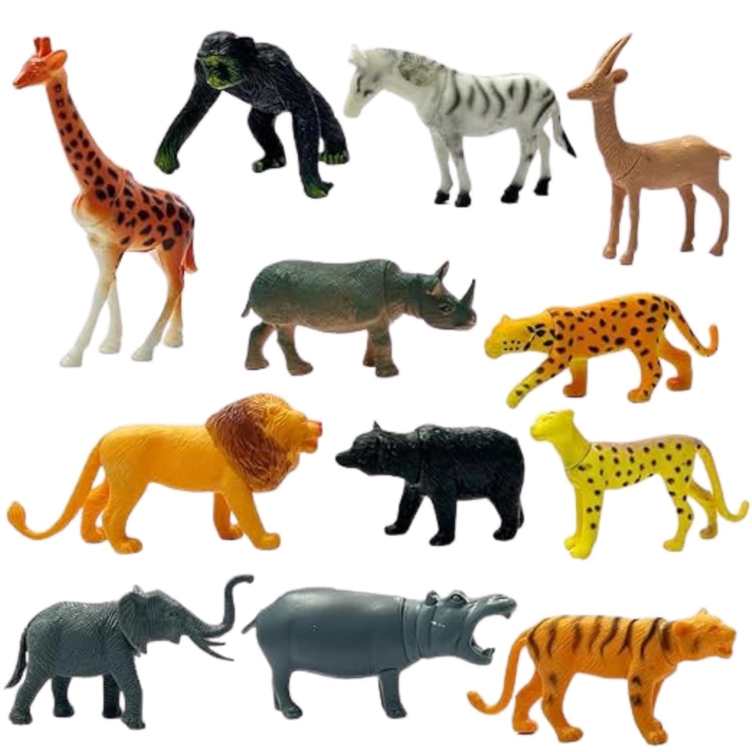 Kidoyz Jungle Animal Figurines Playset | Realistic Safari Wild Zoo Animal Toys, Rubber Cake Toppers & Party Supplies for Kids & Toddlers (12 Pcs Set)