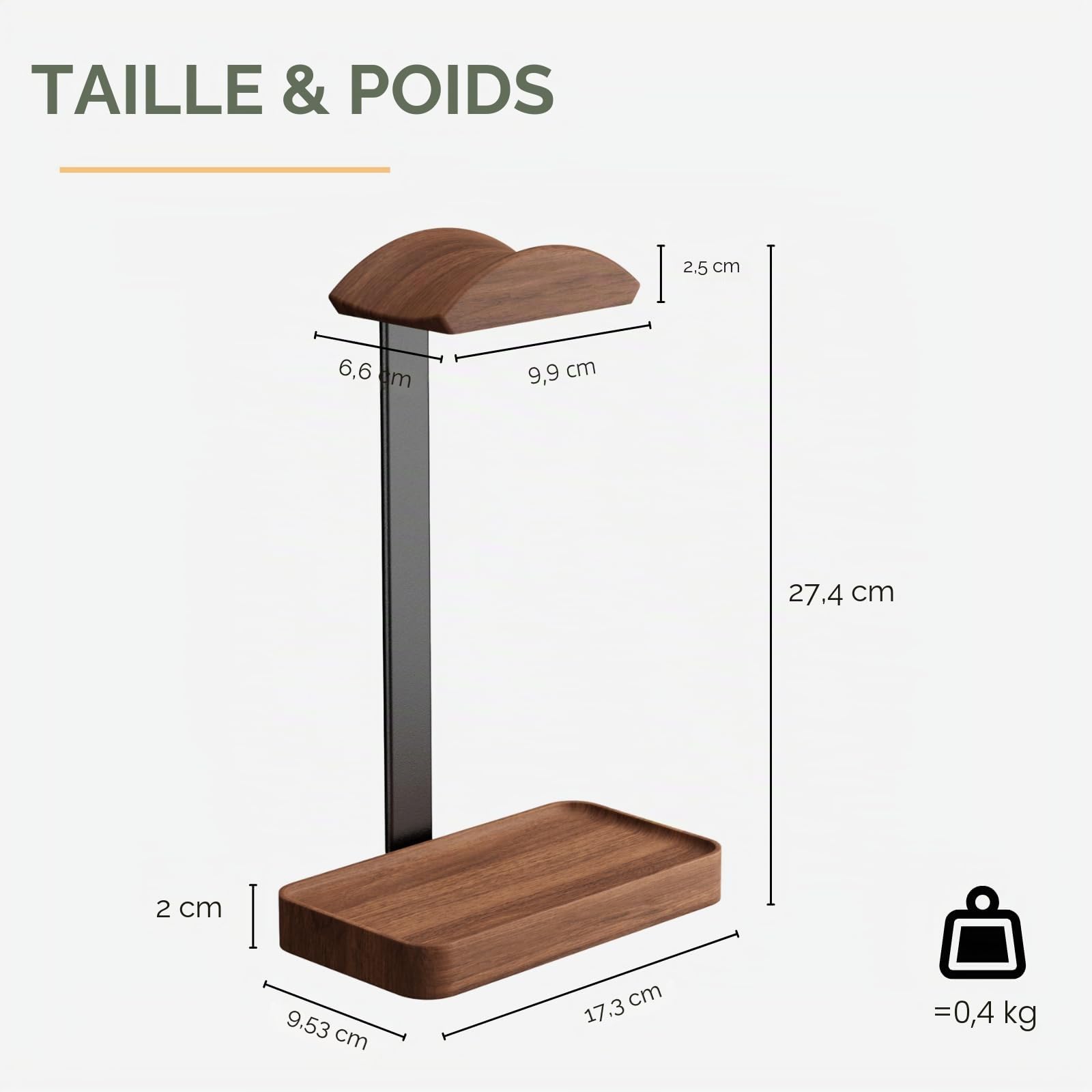 muso wood Support pour casque en noyer, support pour casque en bois avec base de rangement, support pour écouteurs pour le jeu, le bureau et la maison - Compatible avec AirPods Max, Bose, Razer (Noir)