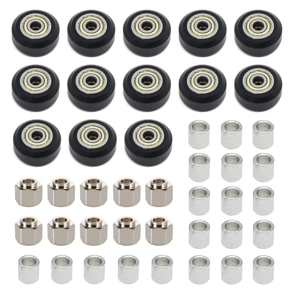Zeberoxyz 13pcs 3D Printer Parts POM-Pulleys Wheels Kit with Bearing+10pcs Hexagonal Eccentric Column+20pcs Round Isolation Column for CR 10, Ender 3, Ender 3 Pro, Ender 5 (43pcs/kit POM Wheels)