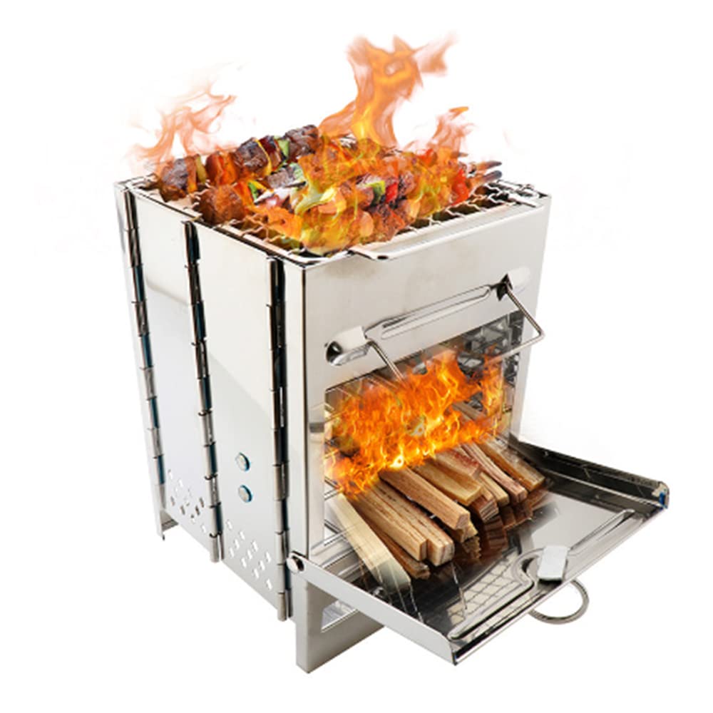 Holzofen Tragbar Hobo Kocher,Tragbar Holz Herd,Holzofen Backpacking Edelstahl Faltender Grill für Outdoor Aktivitäten,Picknick