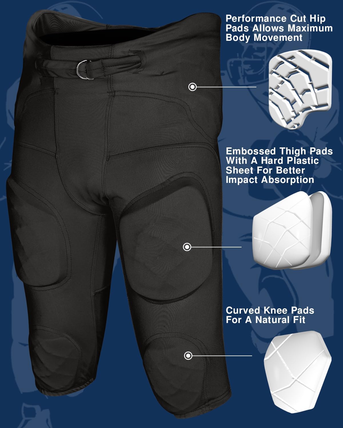 Exxact Sports Gladiator Mens Integrated Football Pants with Built-in Pads, Lightweight Ultra Flex Football Practice Pants