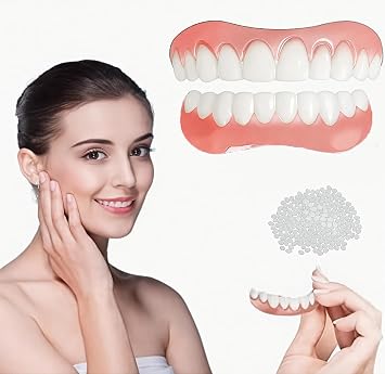 Pairs False Teeth Set for Adults, Instant Veneers Dentures Fake Teeth Braces Whitening Cosmetic Tooth Covering Snap on Smile Teeth Cosmetic Veneers Teeth Temporary Dentures Top and Bottom 1