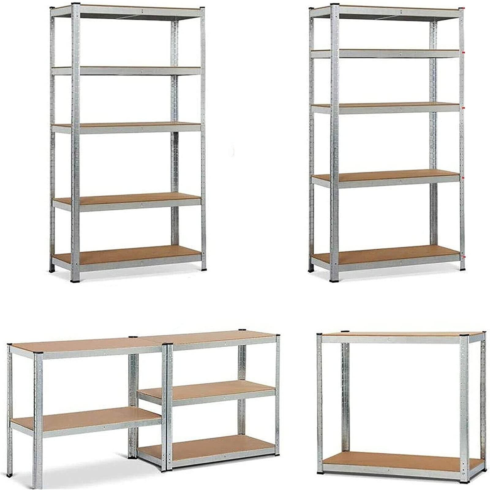 Metalowe półki do przechowywania z 5 półkami 200 x 100 x 50cm, półki ze stali i MDF Przemysłowe Przechowywanie Kuchnia Spiżarnia Garaż, 875 kg Półka do ciężkich ładunków
