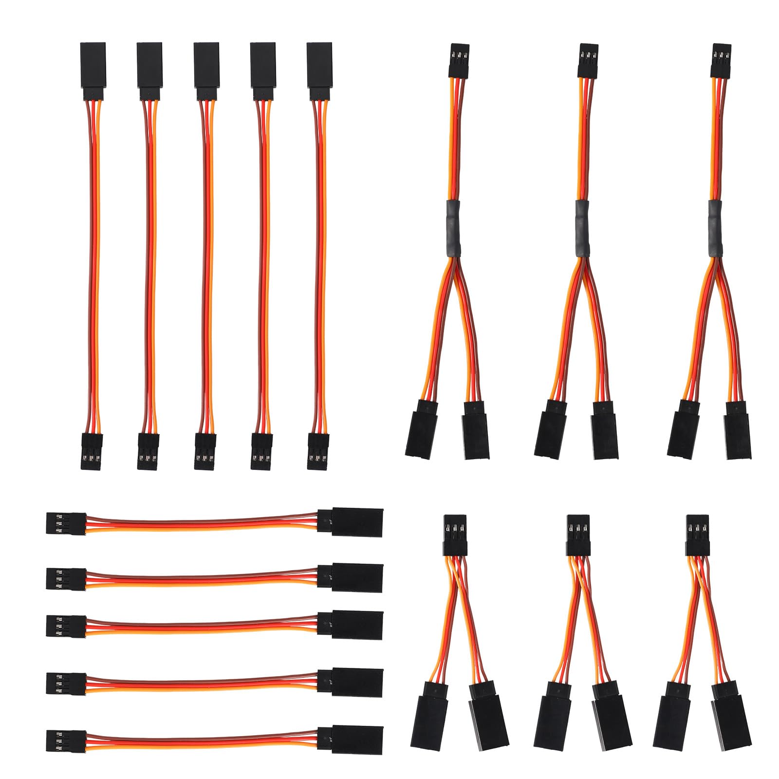 10pcs Servo Extension Cable & 6pcs Y Harness Splitter, 3.14in 6.69in Y Wire Harness Connector 4.72in 6.61in Male to Female 3-Pin Extension Cord for RC Car Drone Compatible with JR Futaba Spektrum