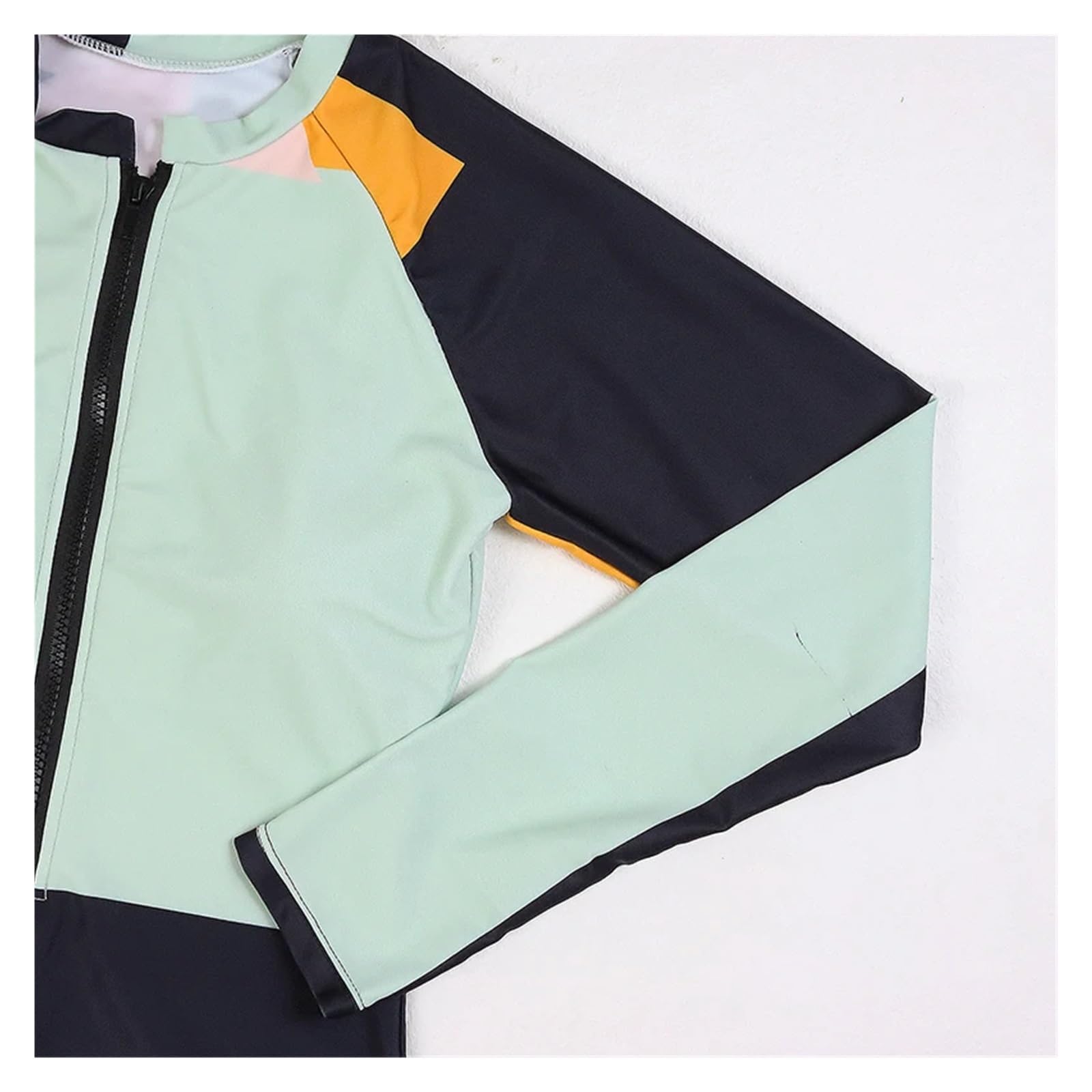 Bañador Mujer con Pierna Traje de baño de Mujer de Manga Larga con Cremallera y Cuello Redondo, Traje de Surf de una Pieza con Bloques de Color y Cintura Alta.(S)