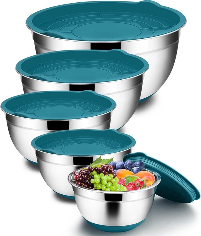 TeamFar Mixing Bowls with Lids Set, 7/3.5/2.5/1.5/1 QT