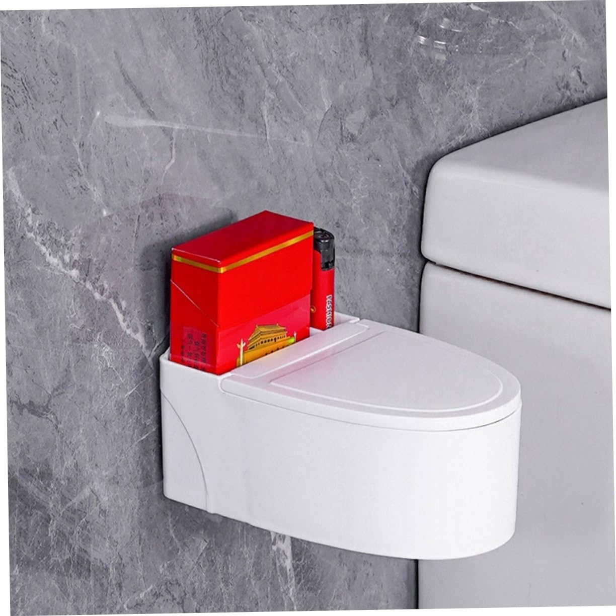 Potency Wall Mounted Toilet Shaped Ashtray Cute Ash Tray with Cigarette Holder Stainless Steel Wall Mount Ash Tray for Bathroom Balcony Office Car Table Bar Home - White 4