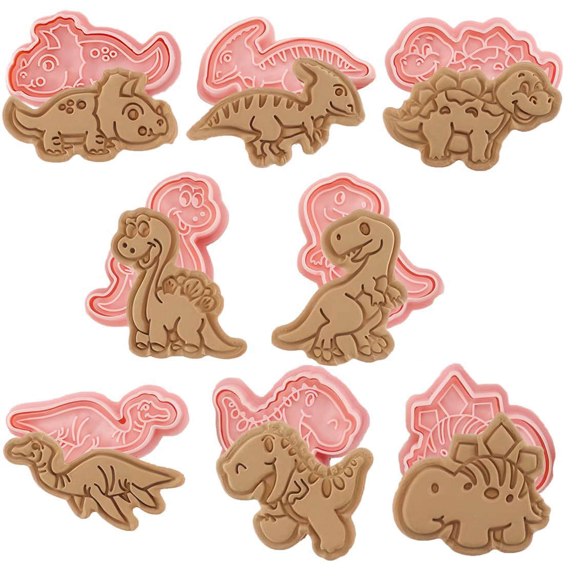 Sweet seven Create Dino Delights: 8-Piece 3D Dinosaur Cookie Cutters Set for Fun Biscuit, Fondant, and Cheese Creations - Embossing Plunger Stampers Included! Bake Jurassic-Inspired Goodies Today!