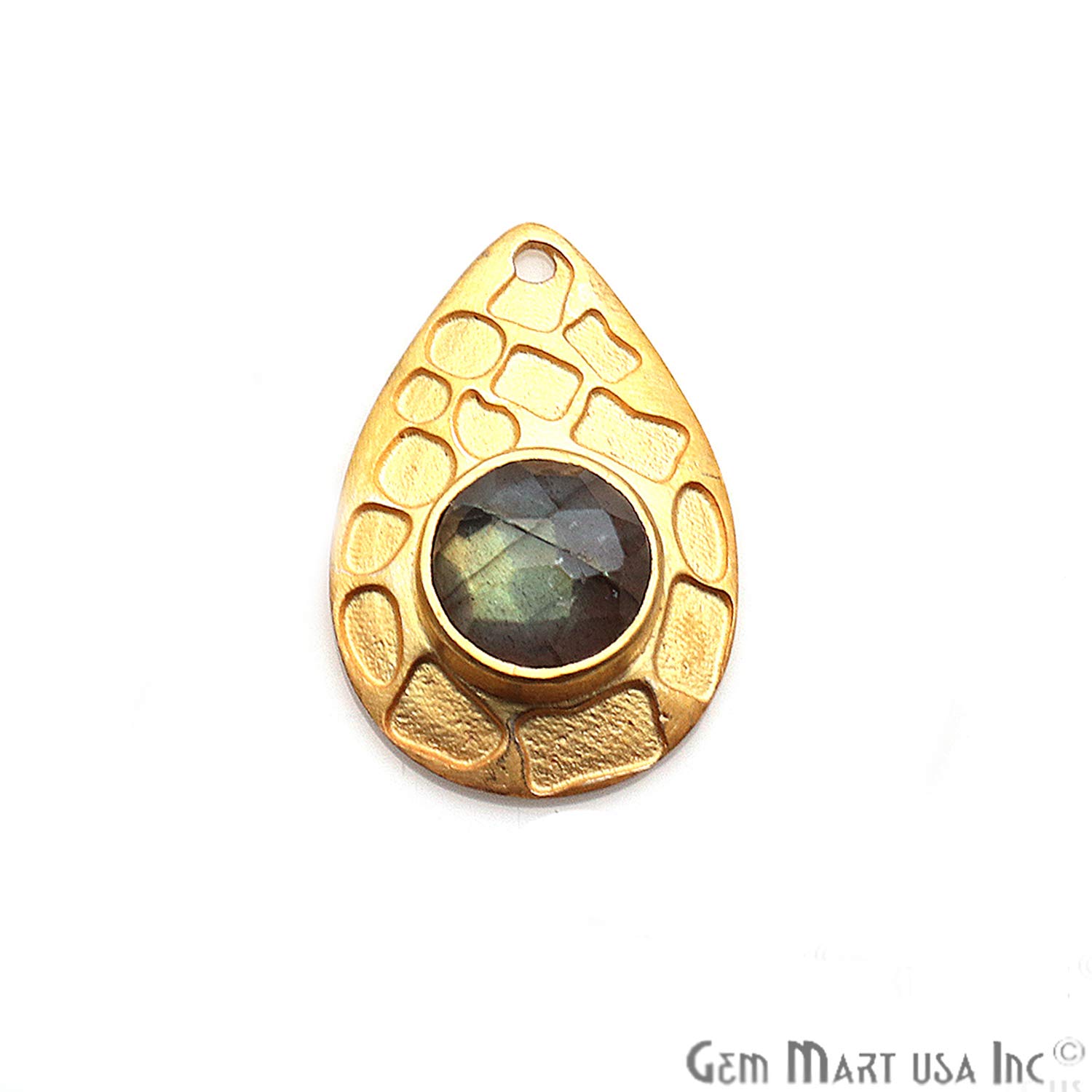 Labradorite Gemstone Pendant, Necklace Pendant, 28x19mm, Round and Pears Shape Gold Plated Pendant GemMartUSA (GPLB-90059)