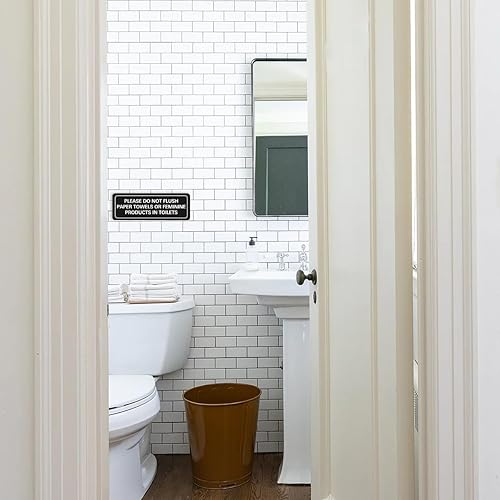 Miniatura 8 de Letrero de baño con texto en inglés «Please Do Not Flush Paper Towels or Feminine in Toilets», viene con cinta 3M de doble cara para asegurar