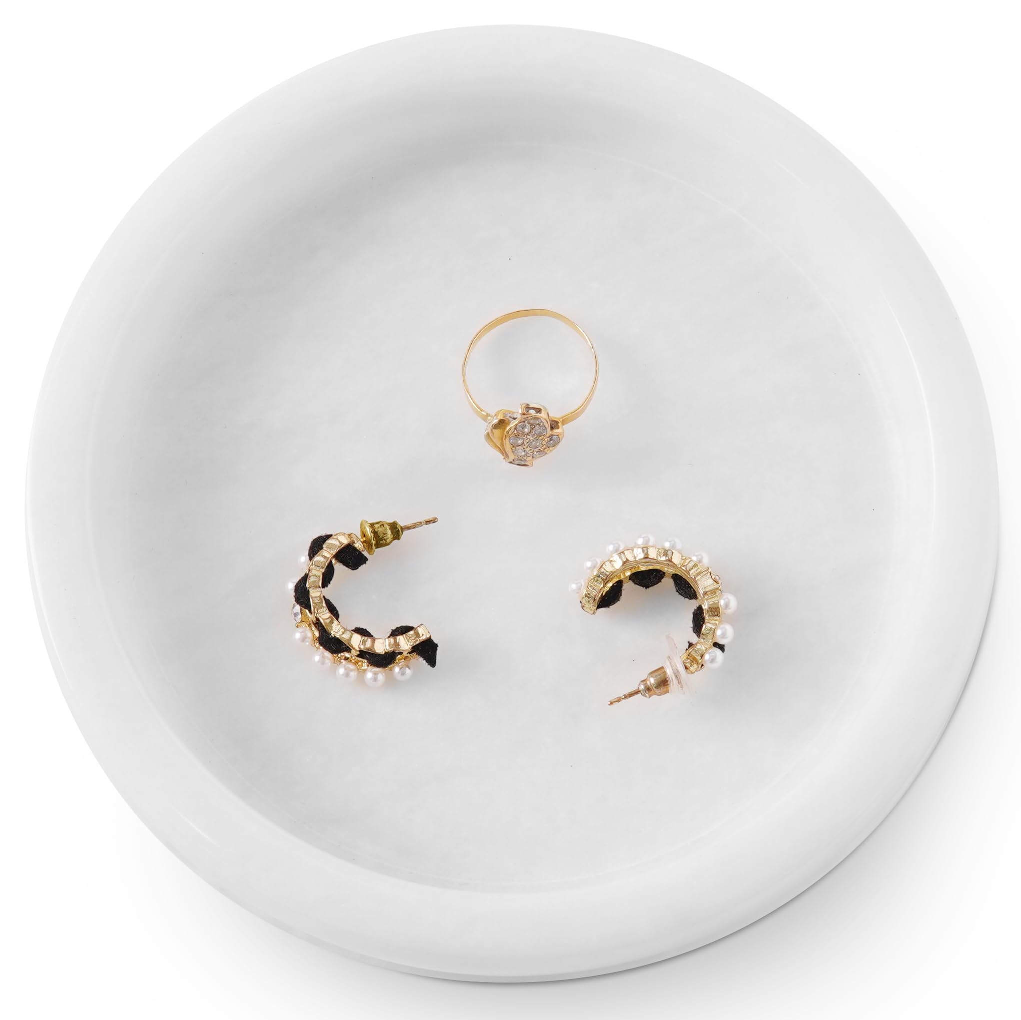 SPESHSTONES Marble Jewelry Dish 5 Inch Handmade Ring Holder - Stone Tray for Necklace, Earring and Perfume Organizer - Decorative Trinket Dish for Vintage Vanity Decor