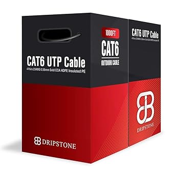Dripstone 1000ft CAT6 Outdoor Direct Burial Solid Cable 23AWG Waterproof Wire HDPE Insulated Polyethylene (PE) for Indoor/Outdoor Easy Pull Box