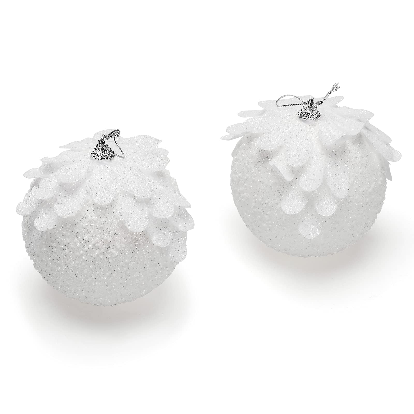 Bolas de Navidad, suministros de decoración, 6 piezas colgantes de bolas de Navidad, bolas colgantes de espuma con purpurina blanca como la nieve de 3,9 pulgadas con pétalo, adornos de bolas de árbol
