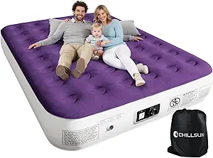 CHILLSUN Queen Air Mattress with Built in Pump,Elevated Durable Inflatable Mattresses with Storage Bag,13" Fast&Easy Inflating Blow Up Airbed,Camping Accessories for Travel&Guests&Home