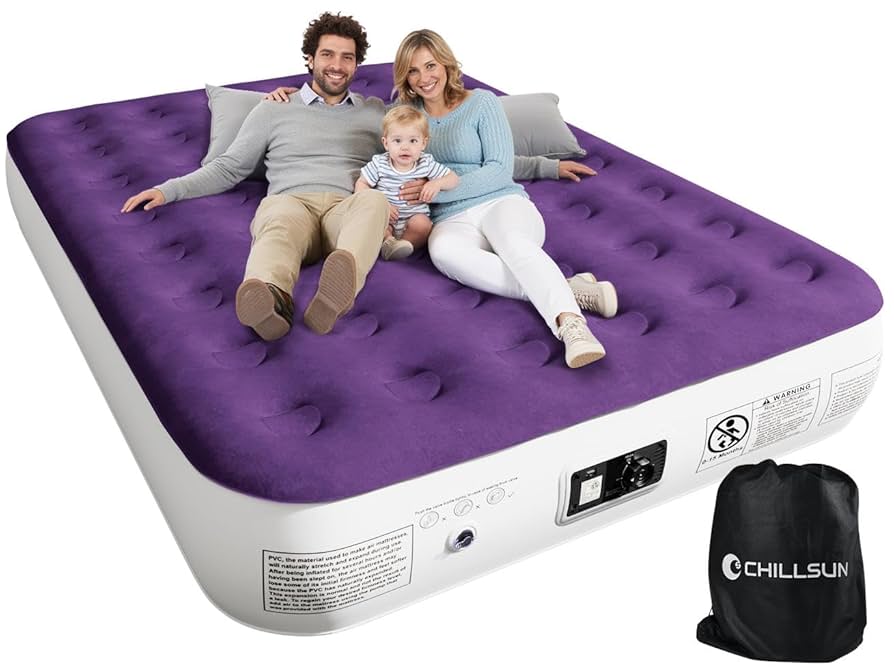 CHILLSUN Queen Air Mattress with Built in Pump,Elevated Durable Inflatable Mattresses with Storage Bag,13" Fast&Easy Inflating Blow Up Airbed,Camping Accessories for Travel&Guests&Home
