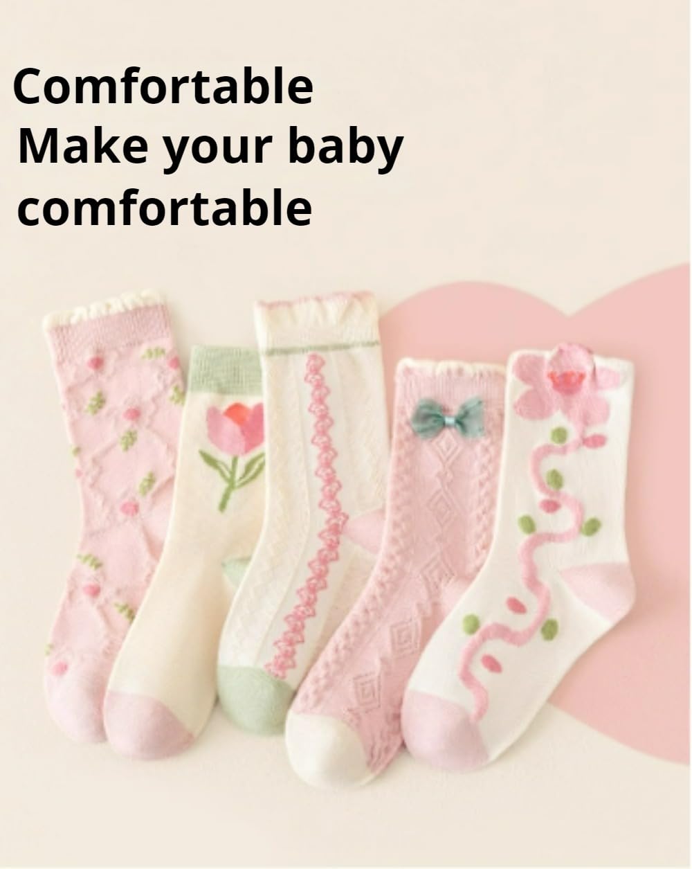Kids Pink Socks Floral Socks Girls Boys Socks For Kids Children's Socks Kids Bulk Socks (5 Years,5Pcs)