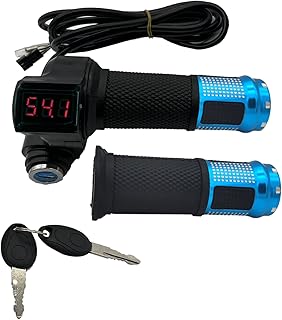 RUIITEN 1 Pair EBike Throttle Grip, Universal Electric Bicycle Scooter Twist Handlebar with LCD Battery Voltage Display Ke...