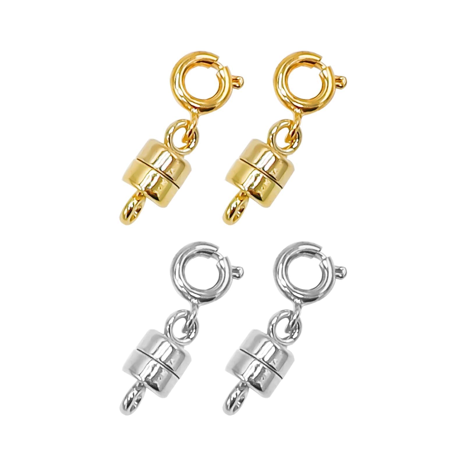 4 Pack Magnetic Necklace Clasps and Closures Magnetic Jewelry Clasps Connector Locking Magnetic Jewelry Clasp Converters for Jewelry Bracelet Necklace Making (2CM Gold&Silver)