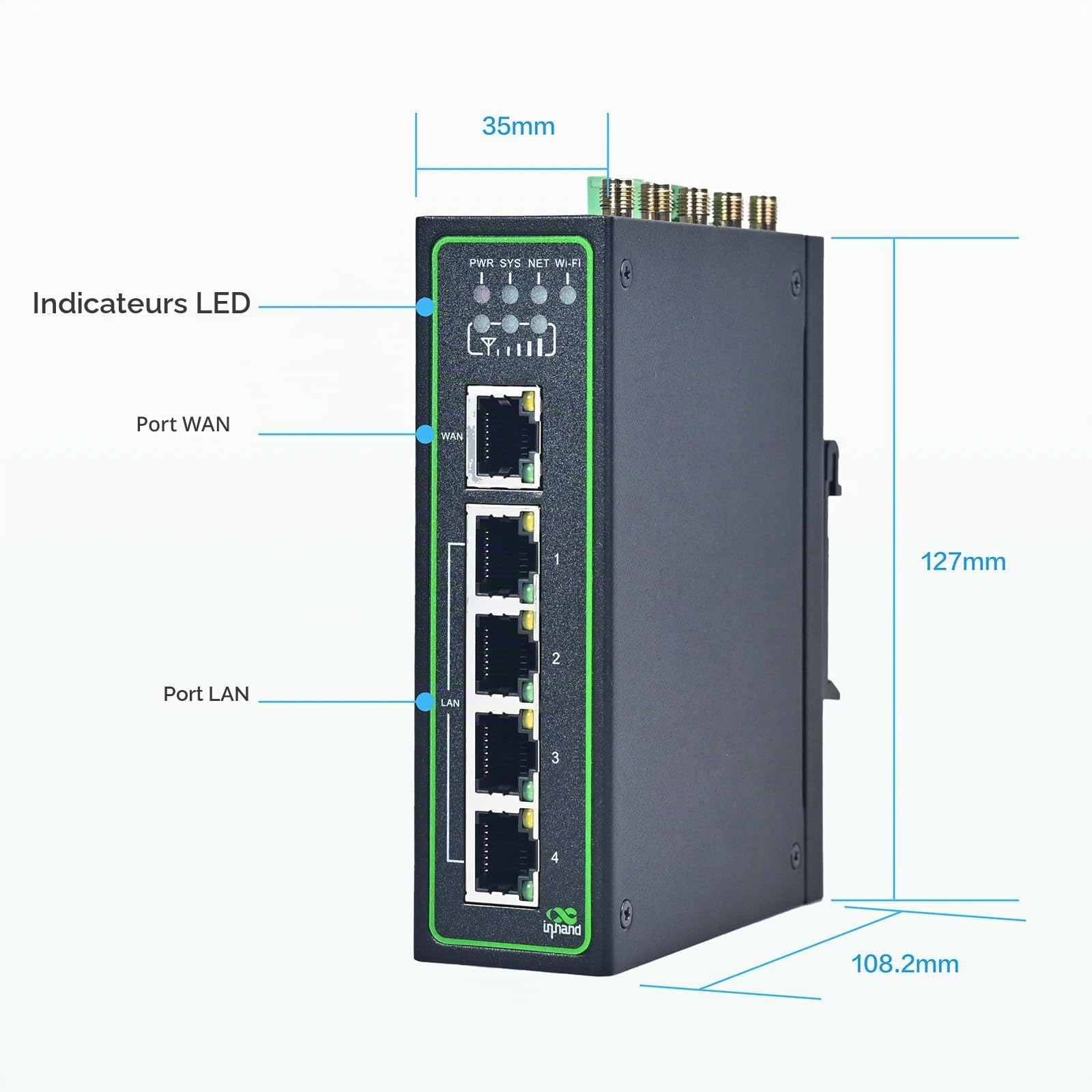 InHand Networks IR315 Routeur 4G LTE Industriel, Wi-FI, 5 Ports Ethernet, Double SIM, RS232/RS485 & GNSS, Passerelle Modbus, VPN, Rail DIN, Solution Professionnelle pour Automation et Télémétrie