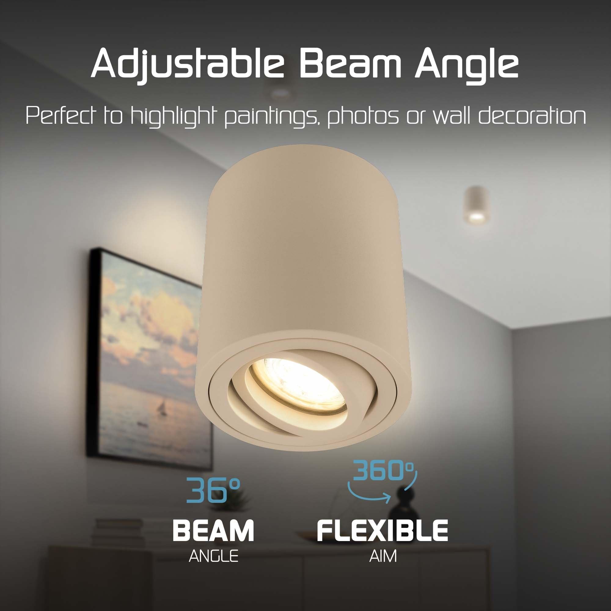 Ledvion 6er Set LED Aufbauspot Beige Rund 3W Warmweiss | mit Leuchtmittel geliefert; fuer Decke Flur Kueche und Wohnraum