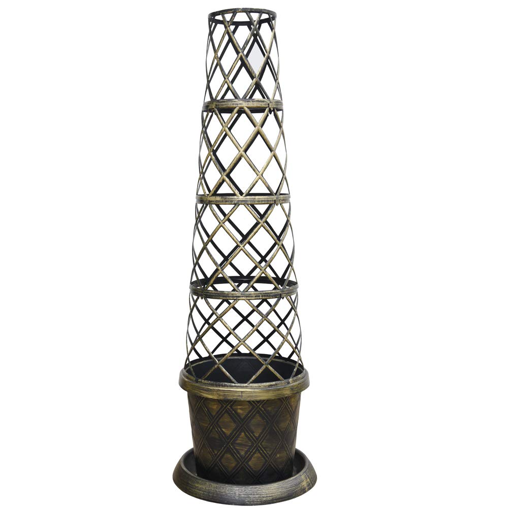 Tower Pot Kit Large Patio Pot Saucer Matching Lattice Style Tower Frame Stunning Black Burnt Gold Effect Ideal Planting Climbing Flowers Vines Vegetables 1 x Tower Pot Kit By Thompson and Morgan