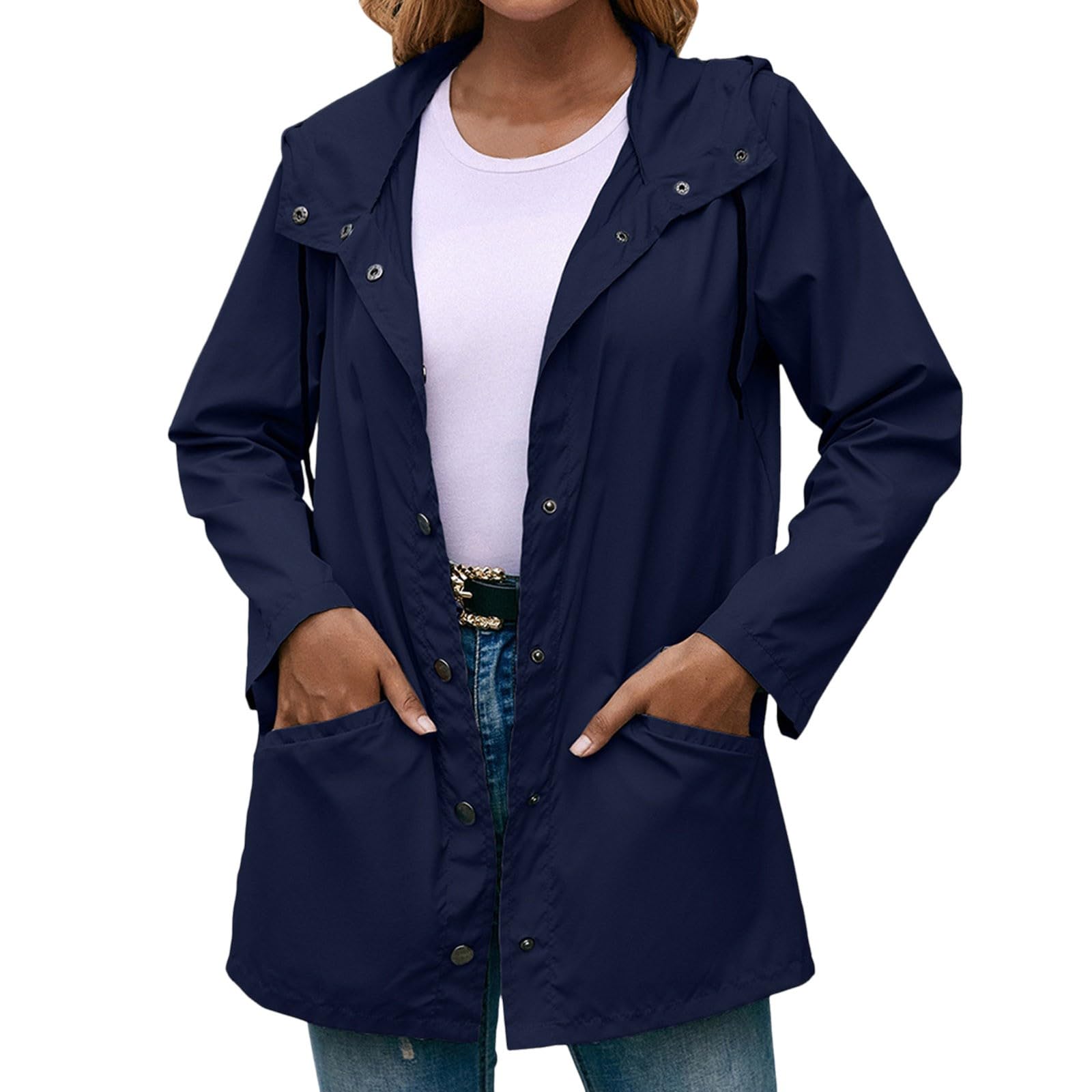 Generisch Chubasquero ligero para mujer al aire libre montañismo ropa deportiva con capucha casual senderismo impermeable chaqueta cortavientos de longitud media chaqueta abrigo chaqueta para correr